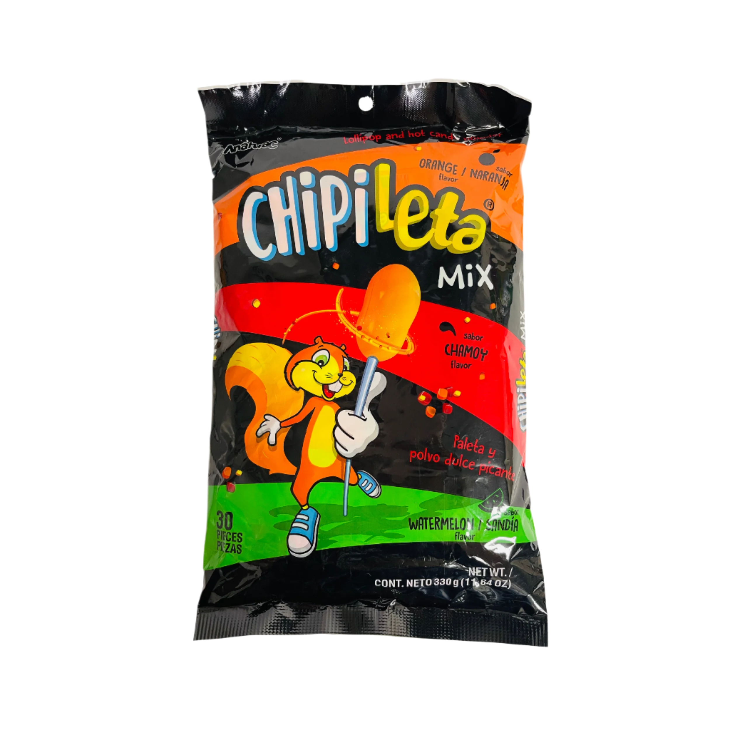 spicy watermelon, orange, and chamoy lollipop candy 