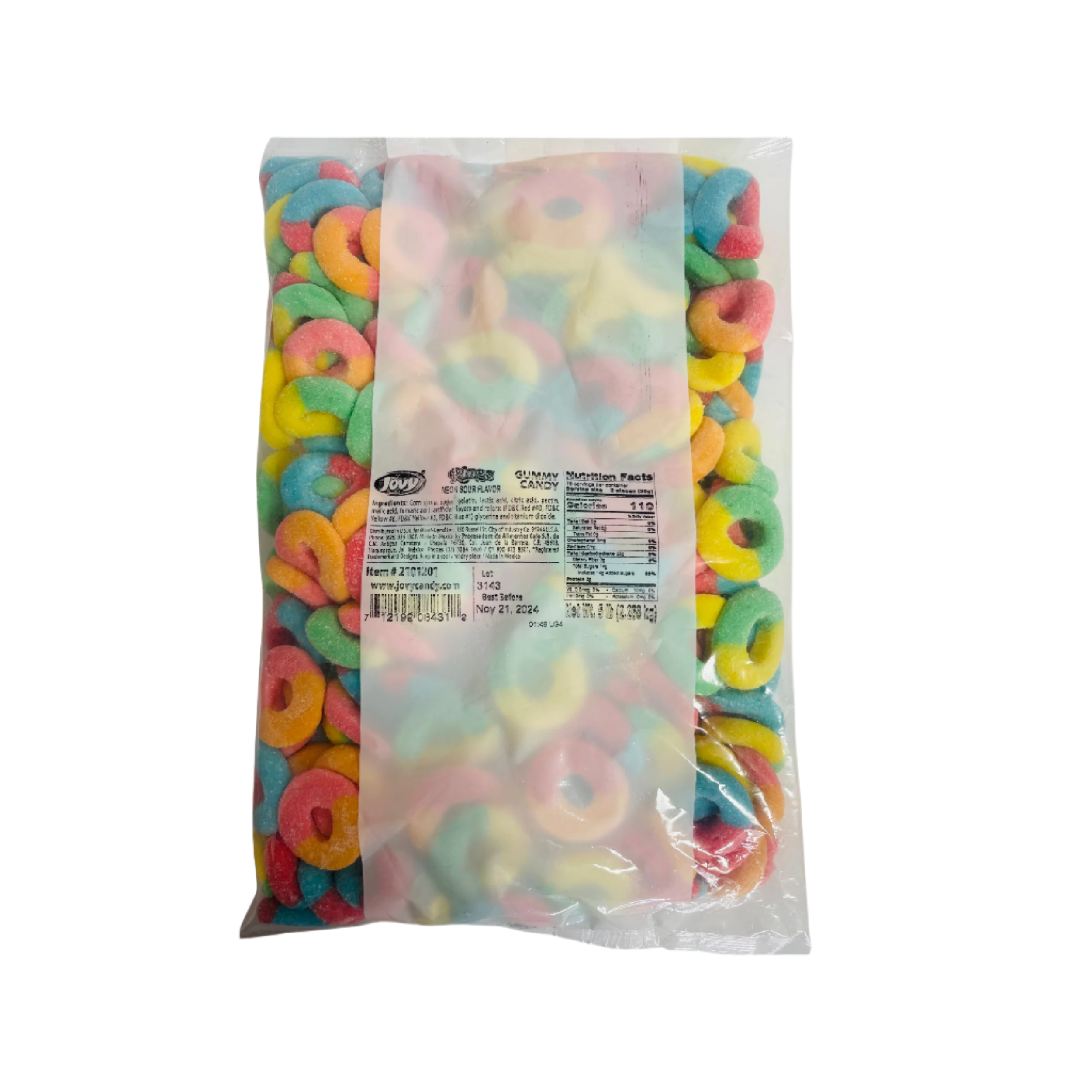 JOVY GUMMY NEON SOUR RINGS 6 and a half pound bag
