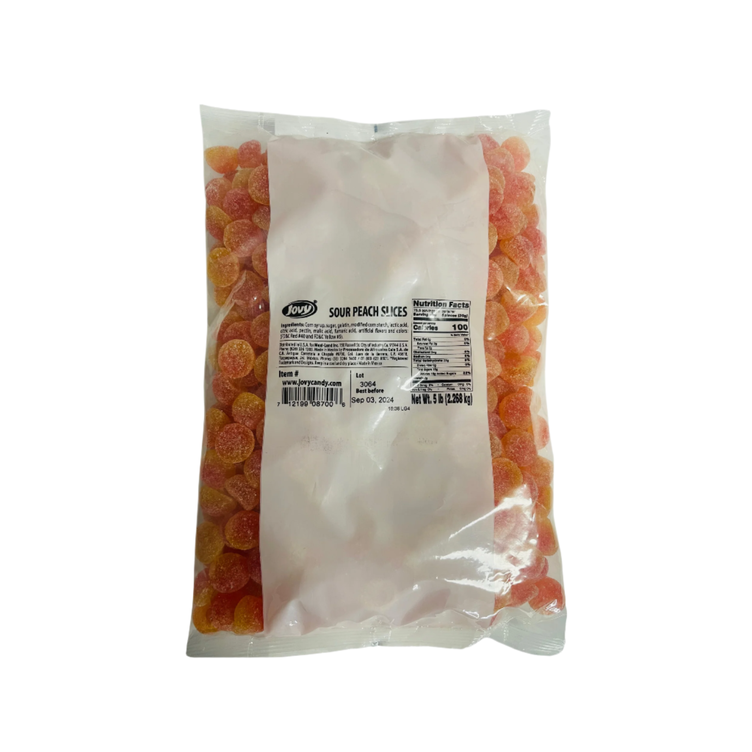 JOVY GUMMY SOUR PEACH SLICES 6 and a half pound bag