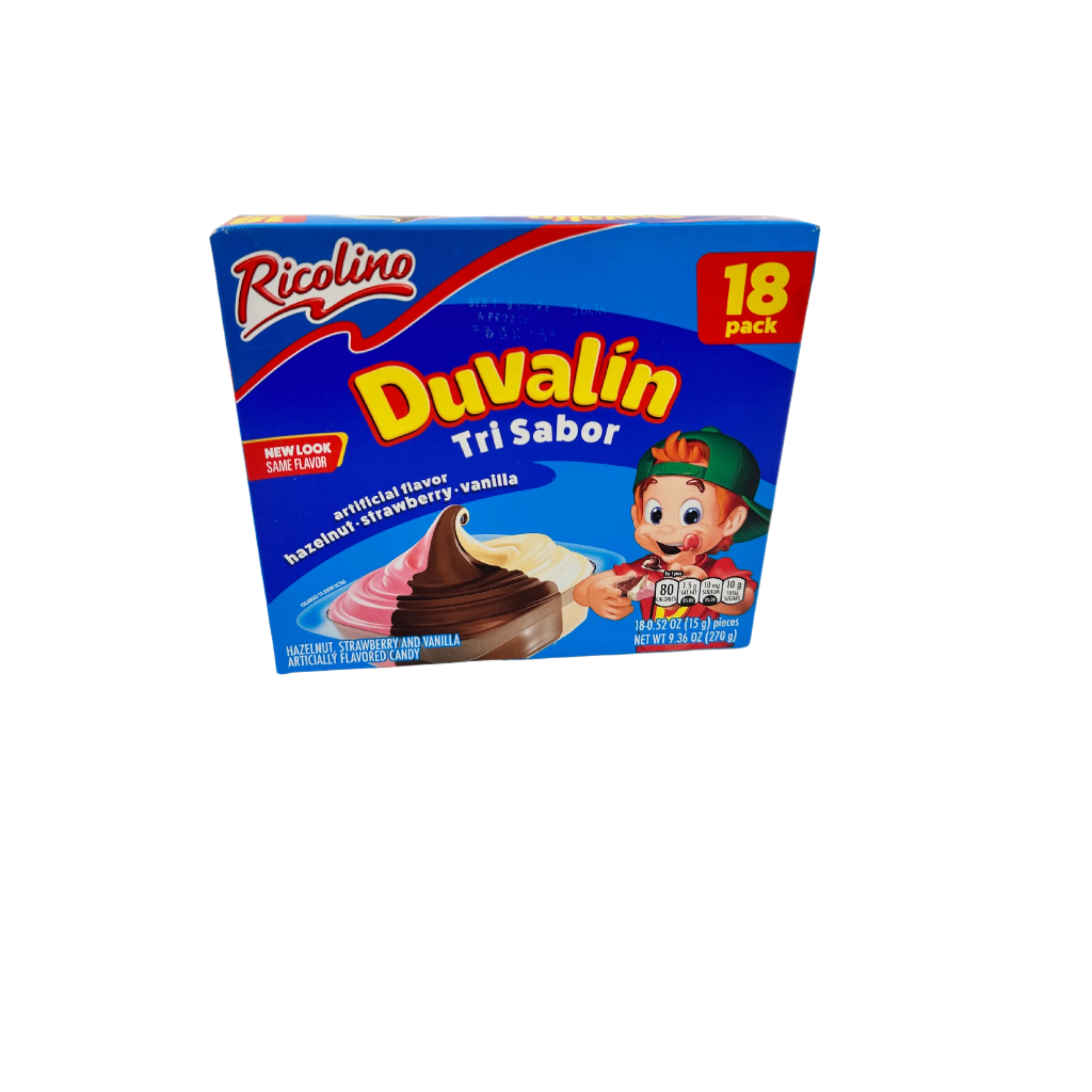 ricolino duvalin hazelnut and vanilla and strawberry flavored candy 18 pieces