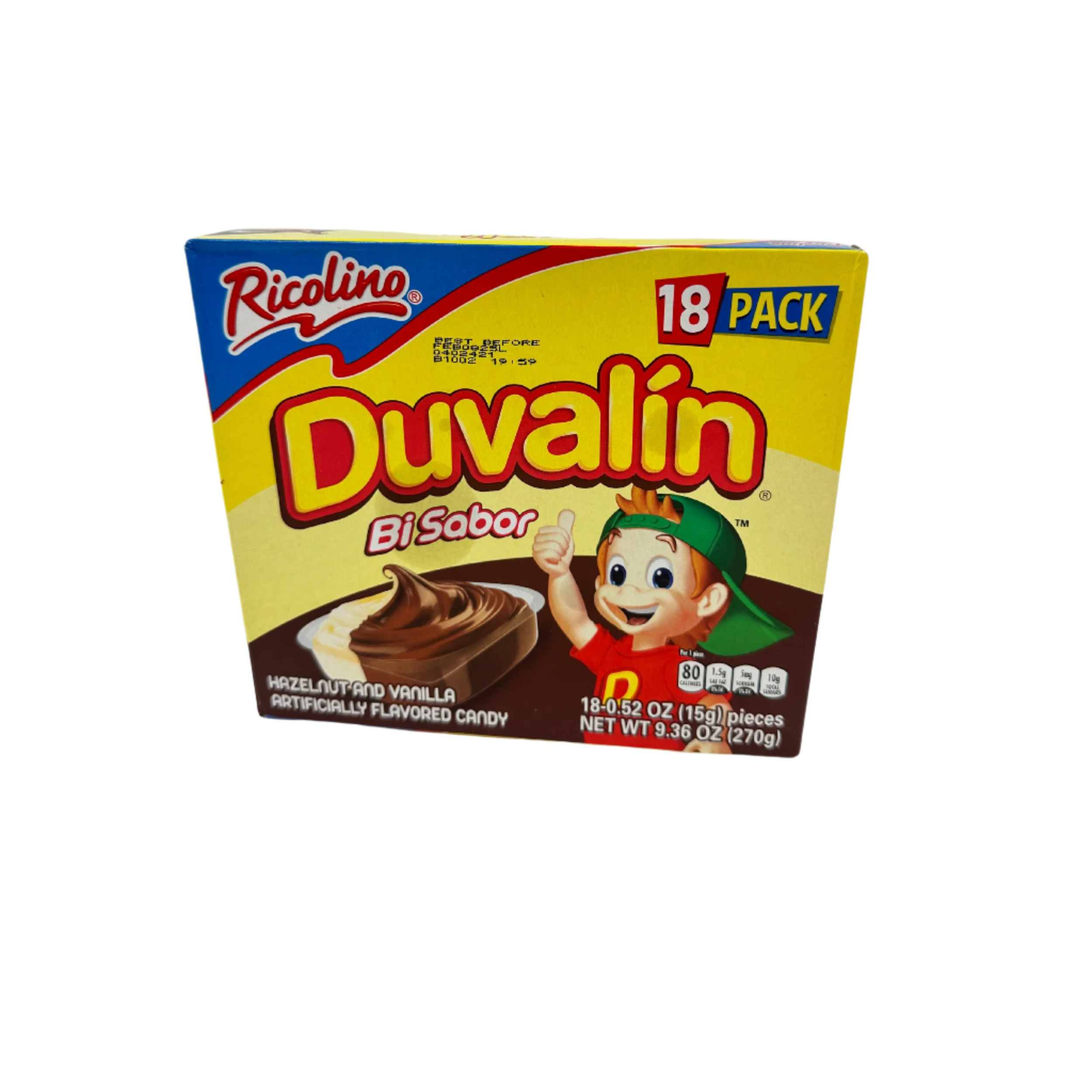 ricolino duvalin hazelnut and vanilla flavored candy 18 pieces
