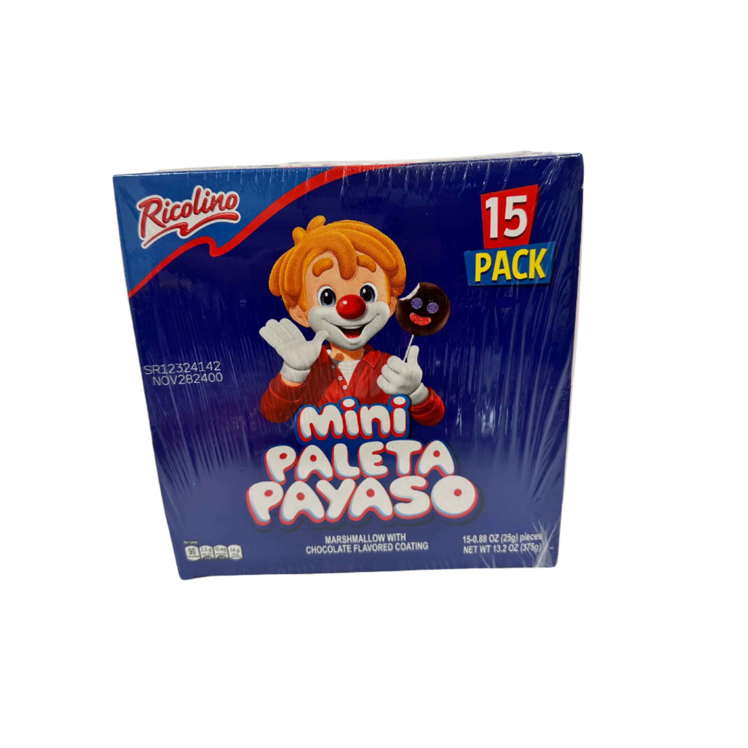 ricolino min paleta payaso Marshmallow with chocolate 15 pieces
