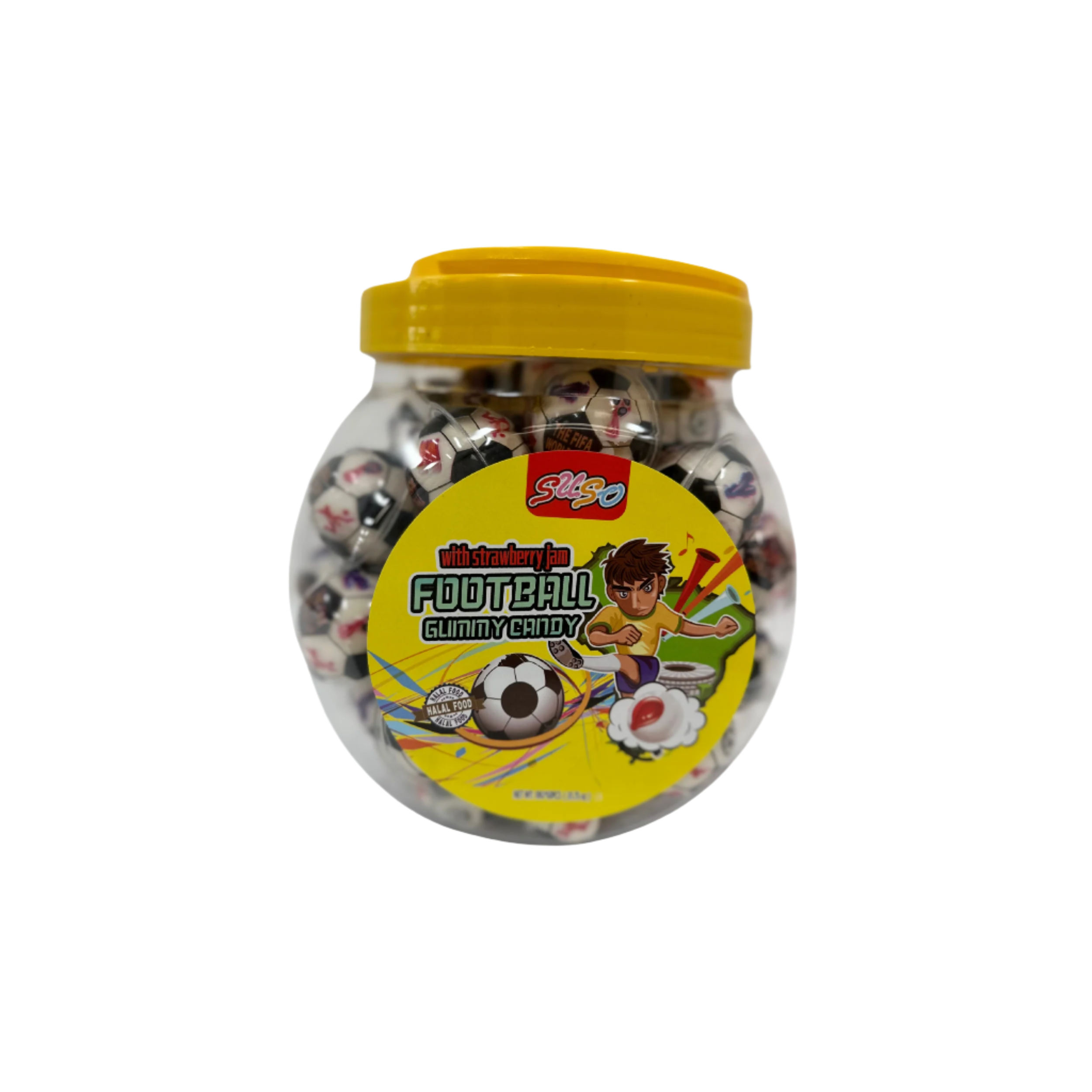suso Soccer Ball Gummy candy filled with Strawberry Jam