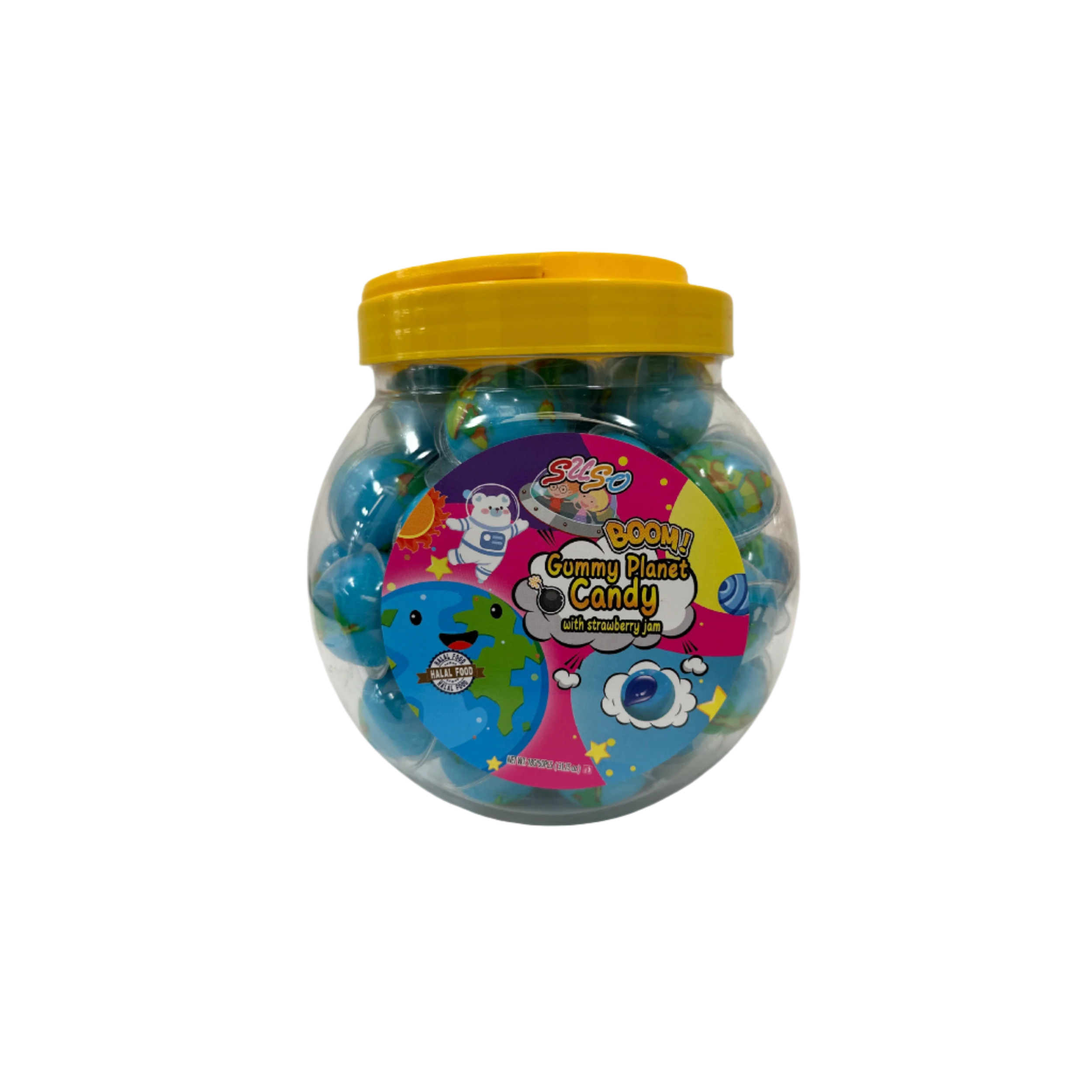 suso planet shaped gummy filled with strawberry jam